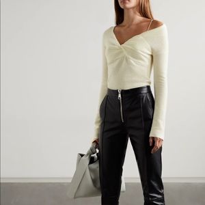 Helmut Lang One Shoulder Twist Front Wool Blend Sweater